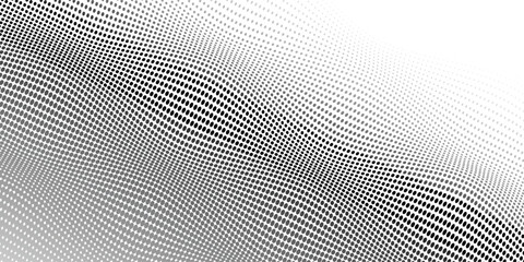 Black Abstract Background with Halftone Linear Gradient Vector Texture Wave Dots Pop Art Style. Dot Structure with Subtle Texture as Design Element. Halftone Contrast Graphic Minimalist Art Wallpaper.