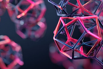 intricate geometric structure with glowing pink and blue strands