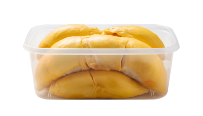 Fresh yellow durian fruit flesh with seeds isolated on white