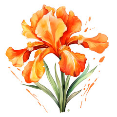 Vibrant Orange Iris Watercolor Brush Flower