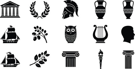 Ancient Greek and Roman Silhouette Icons Arranged Differently ancient Greece ancient Rome