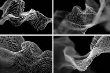 abstract flowing white mesh on black background