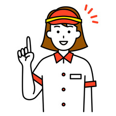 アイデアをひらめくファストフード店の女性店員