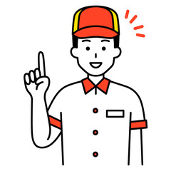 アイデアをひらめくファストフード店の男性店員