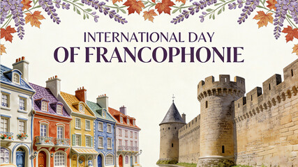 The combination of French architecture and decorative elements interprets the cultural characteristics of French Day and is suitable for cultural promotion materials.
