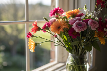 Vibrant bouquet by the window
