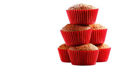 Delicious stack of red velvet cupcakes on transparent background