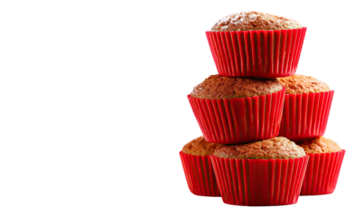 Delicious stack of red velvet cupcakes on transparent background