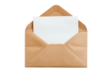 Open Paper Envelope with White Sheet Isolated on Transparent Background