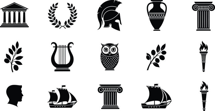 Collection of Ancient Greek and Roman Silhouette Icons ancient Greece ancient Rome