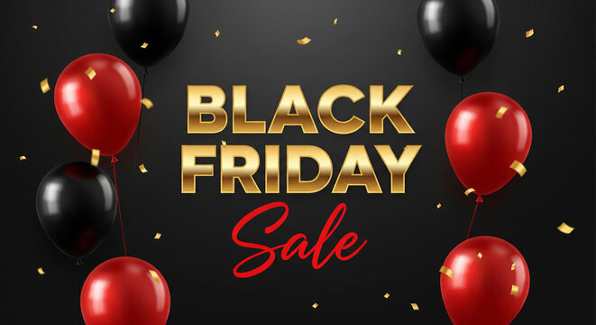 Black friday sale banner, Black and red Balloons Background. Vector illustration