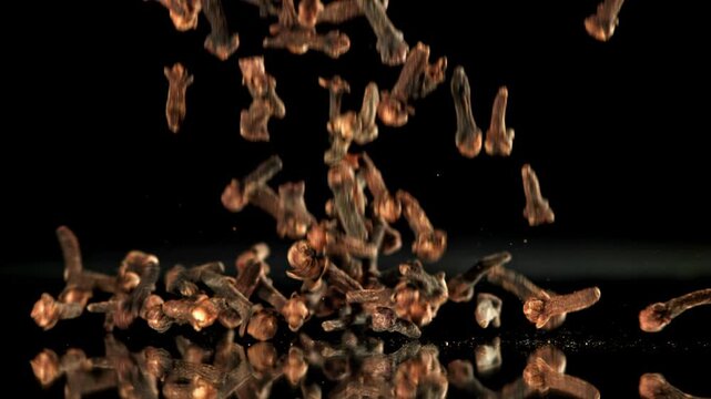 Super slow motion clove spices . Filmed on a high-speed camera at 1000 fps. High quality FullHD footage