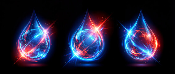 Suspended drop of bright neon light