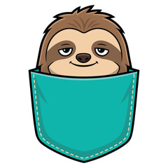 Obraz premium Sloth in Pocket illustration, cute pocket design, Funny Pocket Character, t-shirt pocket clipart 