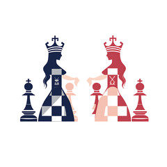 Shiny Sparkle Chess Queen and Pawn Silhouettes