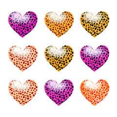 Vibrant Leopard Hearts Clip Art Background