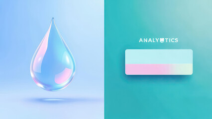 Transparent water droplet illustration with light reflections and soft colors.