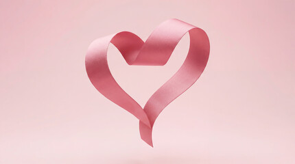 Pink background with a heart made of pink ribbon. Valentine's Day