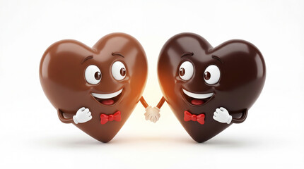 Obraz premium Funny chocolate cartoon with heart shape. Concept of love and passion. Valentine's Day
