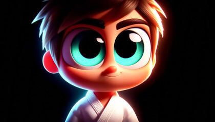 Funny 3D karateka cartoon in a martial arts pose