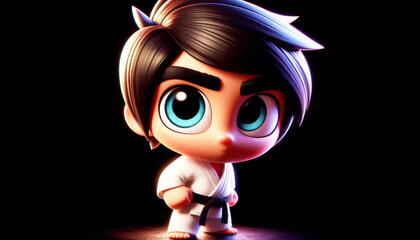 Funny 3D karateka cartoon in a martial arts pose