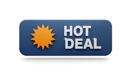 Blue hot deal button with orange sun and white text