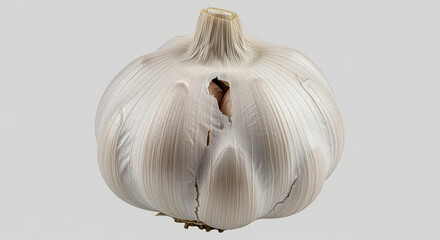 Whole garlic bulb with papery skin isolated on light background