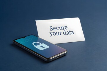 Smartphone secured with padlock icon and message to protect data
