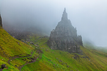 Dramatic rock pinnacle at Old Man of Storr Isle of Skye Scotland