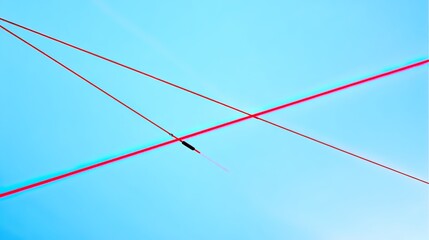 Fototapeta premium piercing. Sharp red lines piercing through calm blue geometric background. wellbeing guides, coaching materials, designed for mental health education and mindfulness programs.