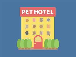 夜のペットホテル 建物 イラスト
