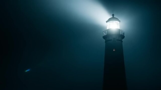 Lighthouse Beam Cutting Through Dark Night Sky.
