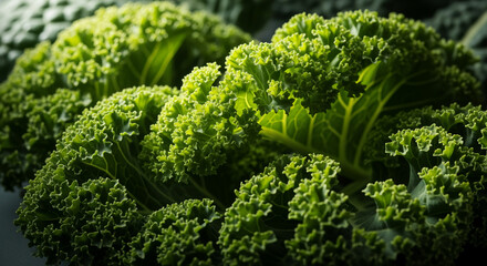 Curly kale leaves closeup texture studio lighting fresh green foliage high resolution image