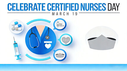 Combining medical supplies with the image of nurses, interpreting the professional attributes of Certified Nurse Day, suitable for promoting medical and nursing themed materials.
