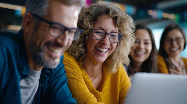 Video call group laughing team, boardroom discussion expansion business corporate, happy virtual conference people, laptop meeting smile account, manager visualization display , with copy