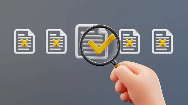 Audit business compliance rules law regulation policy document validation quality assurance concept hand holding magnifying glass checking approved correct document with checkmark among rejected