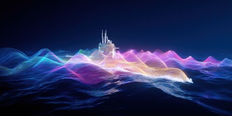 Cutting-Edge Naval Intelligence Modern Submarine Sonar Display with Plasma Blue and Neon Violet Graphics for Defense Promotion