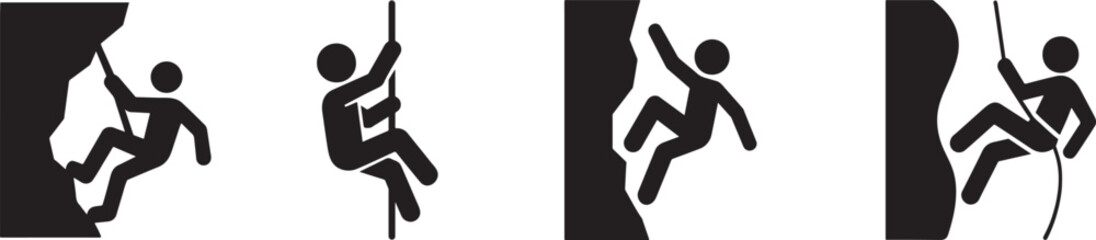 Rock climbing silhouette vector set with dynamic climbers, bold EPS design isolated on white. © IconNest
