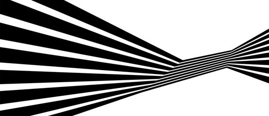 Abstract black and white background with converging lines forming optical illusion, geometric texture and dynamic motion, creating depth, symmetry and modern minimal design.
