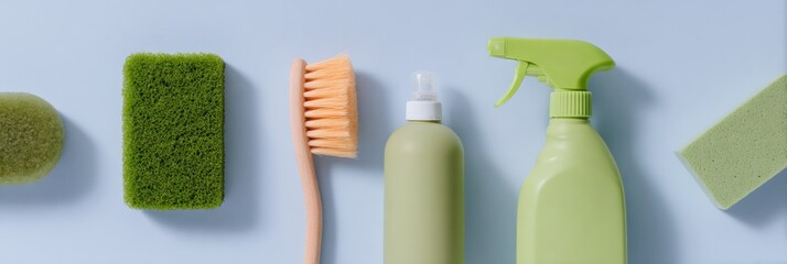 Modern Cleaning Tools and Supplies Layout with Silky Sage Accents Professional Marketing Content for Hygiene Brands