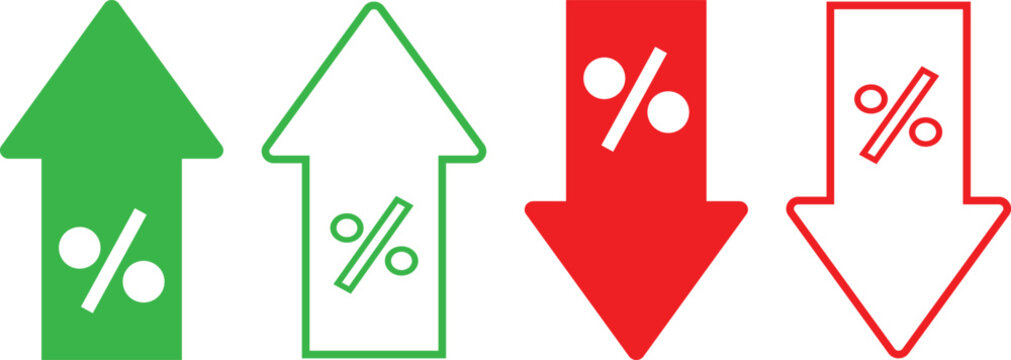 percent arrow up down icon set. Rate Fluctuations Symbols. Percent increase and decrease icons. Data Analysis sign. Percentage arrow symbol 