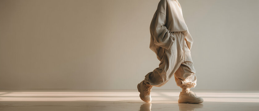 Minimalist kids' fashion motion shot focusing on clothing silhouettes, aesthetic and airy children's wear lookbook featuring natural textures and movement