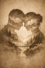 Supporting hands fused with roots and forest