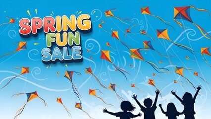 Colorful Kites Flying Spring Fun Sale Banner Children Activity Design
