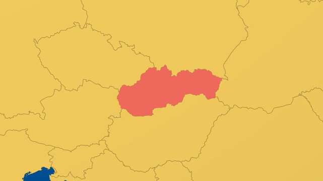 Slovakia on Globe. Animated zoom into the country in Ocean Blue Golden Yellow color palette. Slovakia logo animation. Map with meridians, parallels. Classic video.