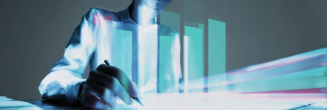 Professional Businesswoman Digitally Managing Automation Process and Paperless Document Workflows Premium Tech Content - Powered by Adobe