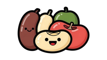 Obraz premium Cartoon Fruits with Smiling Faces Illustration.