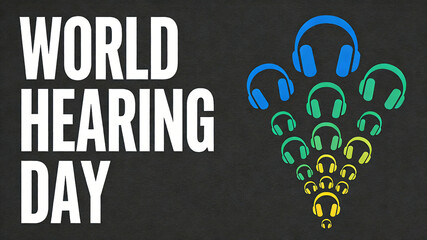 Gradient headphone elements paired with text interpret the ear protection theme of World Hearing Day, suitable for promoting hearing health materials.
