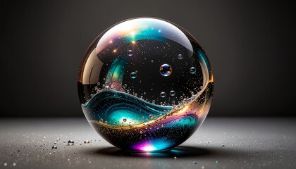 虹色のシャボン玉のクローズアップとミニマルな余白 / Minimal close‑up of a single iridescent soap bubble with copy space
