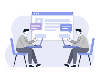 Businessman work laptop online chat illustration
